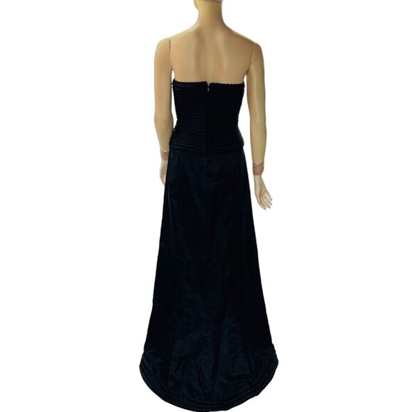 HELEN MORLEY Women's Black Tufted Bodice Silk Rayon Lined Strapless Gown Size 14 - Picture 5 of 16